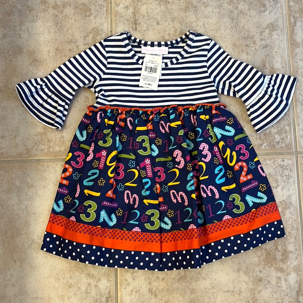 Girl’s Bonnie Baby Number Dress with scalloped 3/4 sleeves NWT